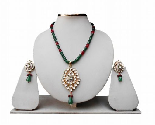 Buy Online Red and Green Bridal Necklace with Fashionable Earrings-0