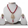 Red and White Kundan Beads Bridal Fashion Necklace With Designer Earrings-0