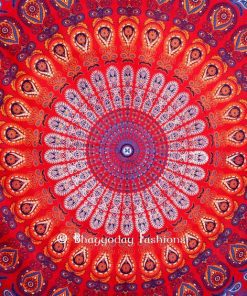 Red Beach Hippie Mandala Peacock Tapestry Bedspread for Home Decor-1491