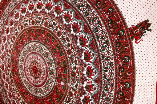 Red Round Lion Handlook Mandala Tapestry Festive Bedding Queen -1448