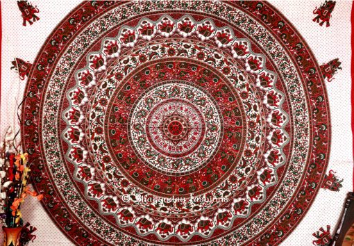 Red Round Lion Handlook Mandala Tapestry Festive Bedding Queen -1447