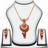 Royal and Stylish Polki Pendant Jewelry Set in Green and Red Stones -0