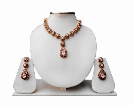 Royal Jaipur Design Minakari Necklace Earrings Set From India-0
