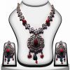 Royal Polki Necklace Jewelry Set with Earrings in Green and Red Stones -0