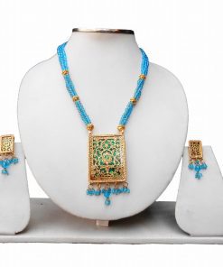 Royal Turquoise Beads Thewa Indian Pendant Earrings Jewelry Set for Parties -0