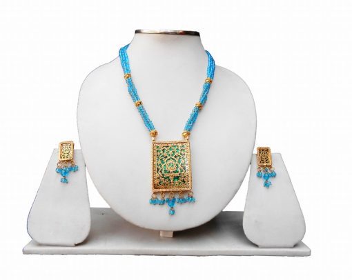 Royal Turquoise Beads Thewa Indian Pendant Earrings Jewelry Set for Parties -0