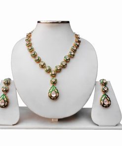 Shop Fashionable Green Minakari Necklace and Earrings Set for Women-0