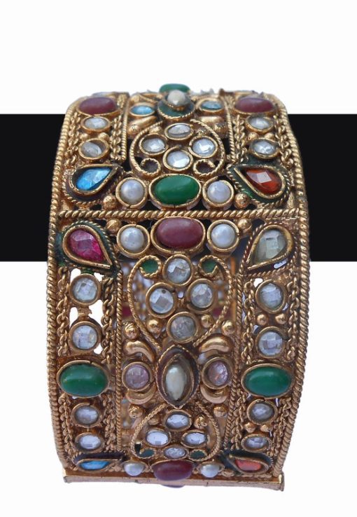 Shop Online Fashion Bridal Polki Bangles in Multi-Color Stone For Women-0