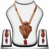 Shop Online Polki Pendant Set in Red and green Stones with Earrings-0