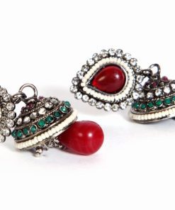 Shop Online Designer Jhumka Style Fashion Earrings in Red Color-0