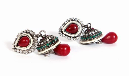 Shop Online Designer Jhumka Style Fashion Earrings in Red Color-0