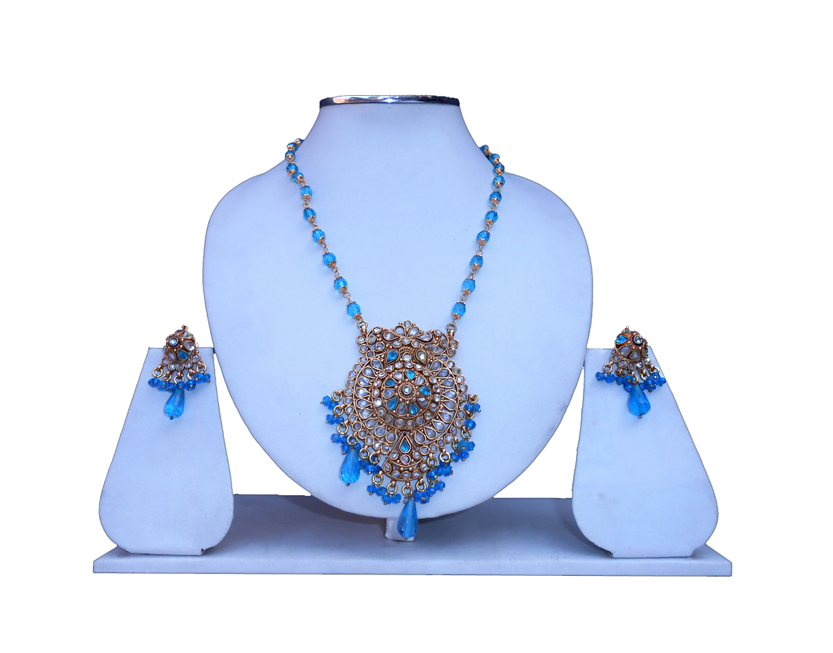 Shop Online Designer Polki Stone Pendant Set with Earrings-0