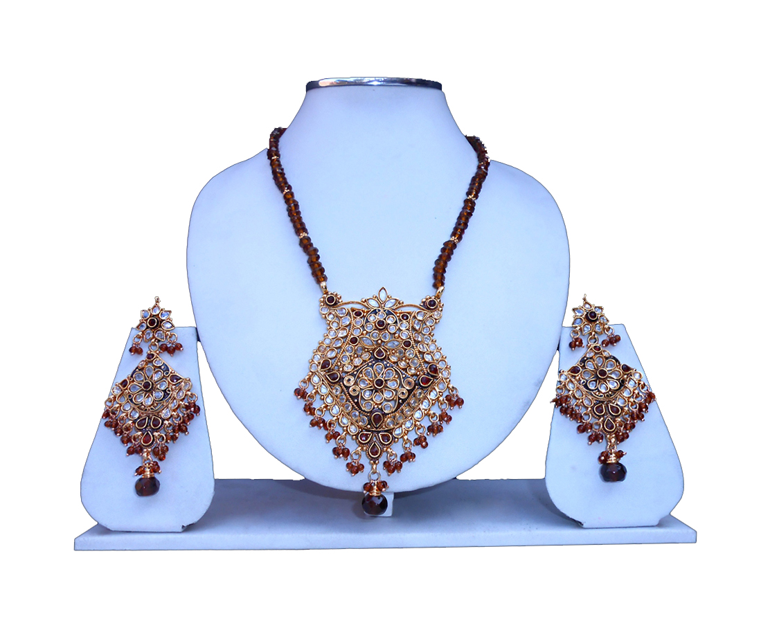 Shop Online Fashionable Pendant Set in Polki Stone and Matching Earrings-0