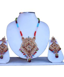 Shop Online Fashionable Semi Precious Stone Polki Pendant Set-0