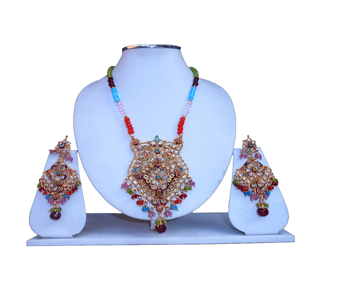 Shop Online Fashionable Semi Precious Stone Polki Pendant Set-0