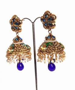 Special Occasion Wear Fashion Earrings from India in Blue Stones -1572