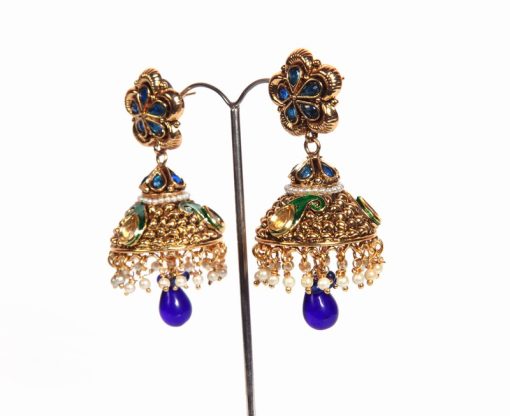 Special Occasion Wear Fashion Earrings from India in Blue Stones -1572