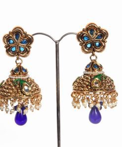 Special Occasion Wear Fashion Earrings from India in Blue Stones -0