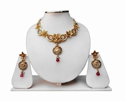 Stones Pearls Designer Modern Necklace and Earrings Set for Women-0