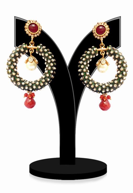 Gorgeous Red and Green Stones and Beads Studded Fashion Earrings-0