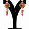 Buy Online Traditional Red, Green and White Stone Studded Polki Earrings-0