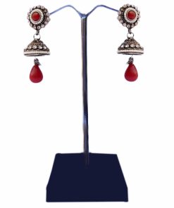 Red Stones and Beads Studded Posh Jhumkas for Weddings-0