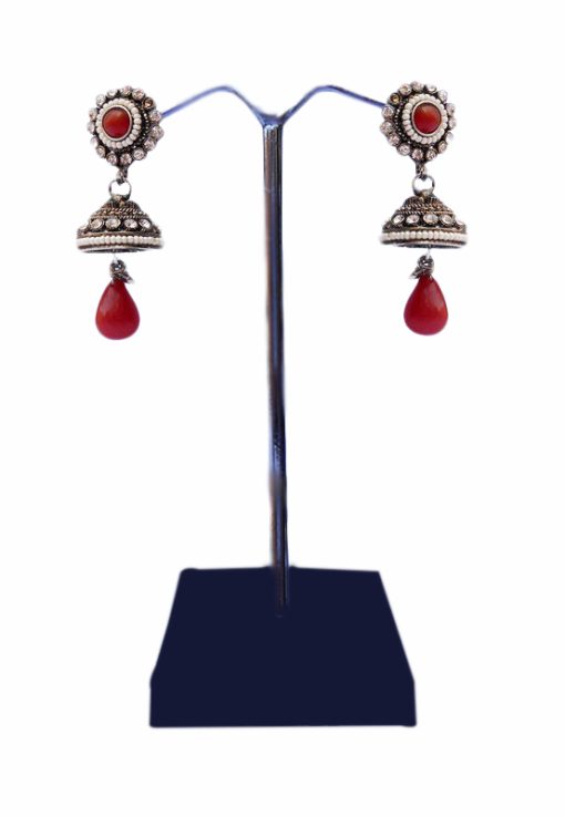 Red Stones and Beads Studded Posh Jhumkas for Weddings-0
