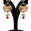 Party Wear Stylish Polki Earrings in Red, Green and White Stones for Girls-0