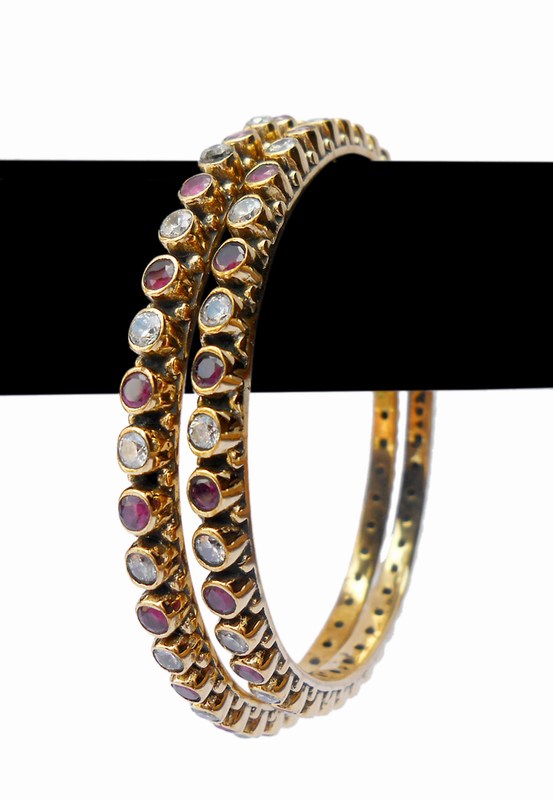 Stylish Wedding Bangles for Women in Red and White Stones from India-0