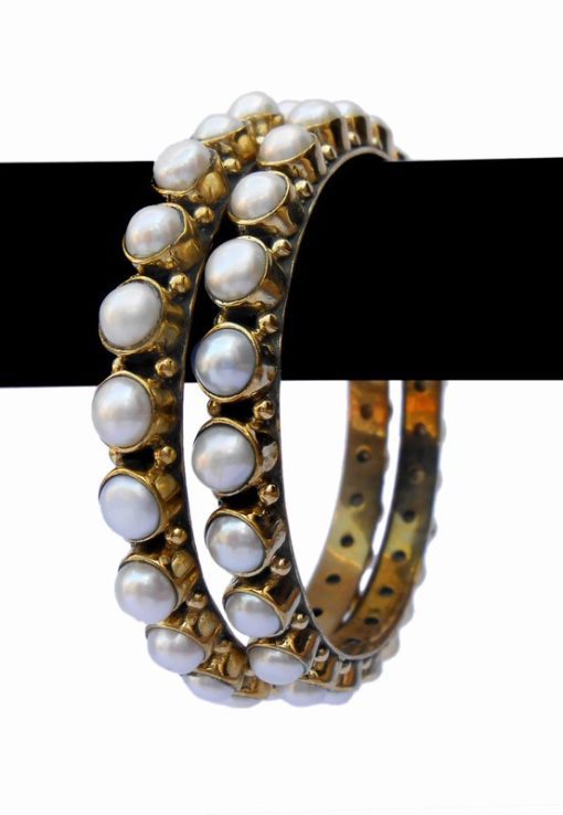 Stylish White Pearls Desire Bridal Bangles from India in Pretty Pattern-0