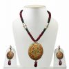 Tanjore Painting Latest Design Necklace Earrings Set in Maroon and Green-0