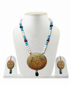 Tanjore Painting Traditional Pendant Necklace and Earrings Set for Women-0