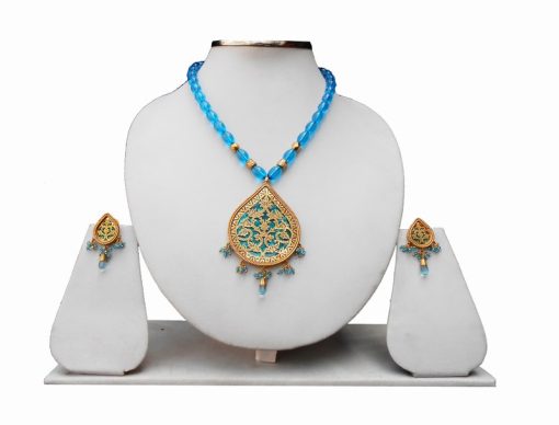 Turquoise Designer Ethnic Thewa Necklace from India-0