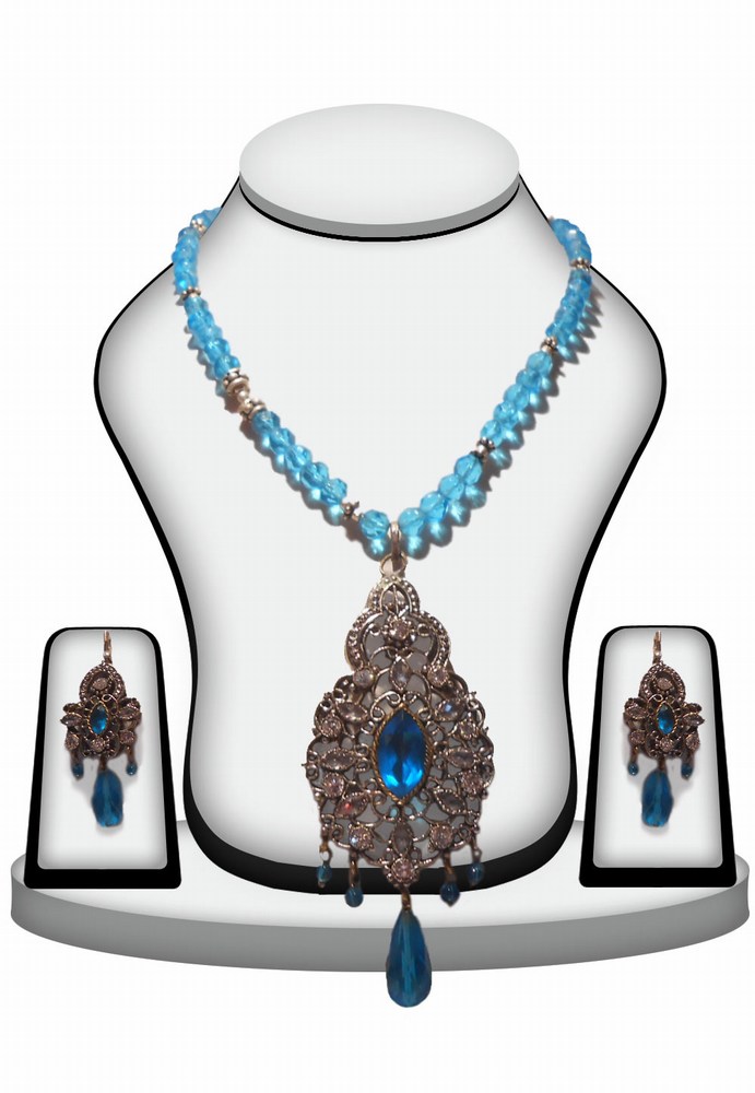 Turquoise Stones Jaipur Victorian Pendant Set for Wedding Parties-0