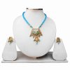Turquoise Thewa Bridal Pendant and Earrings Set Desgin for Parties -0