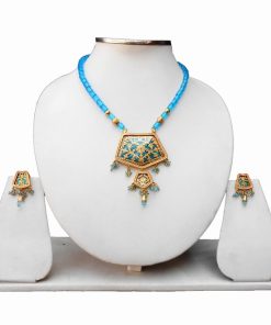 Turquoise Thewa Bridal Pendant and Earrings Set Desgin for Parties -0