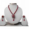 Special Occasion Wear Stylish Red Flower Pendant Set with Earrings -0