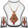 Well-designed Polki Pendant Set and Fashion Earrings with Multi-Color Stones-0