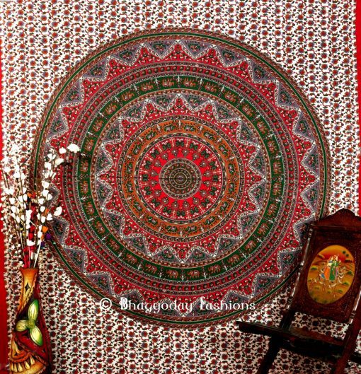 White Multicolor Handlook Boho Dorm Wall Tapestry Bedspread Queen-0