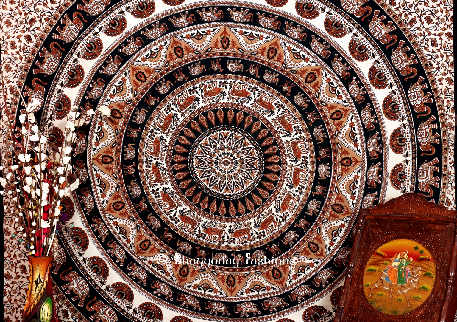 White Multicolor Hippie Handlook Boho Dorm Wall Tapestry Bedding -1417