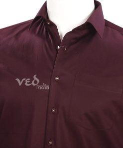 Plain Officer Fit Wine Shirt for Wedding Parties for Men-2553