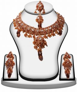 Fashionable Amber Stone Polki Necklace Set with Antique Polish-0