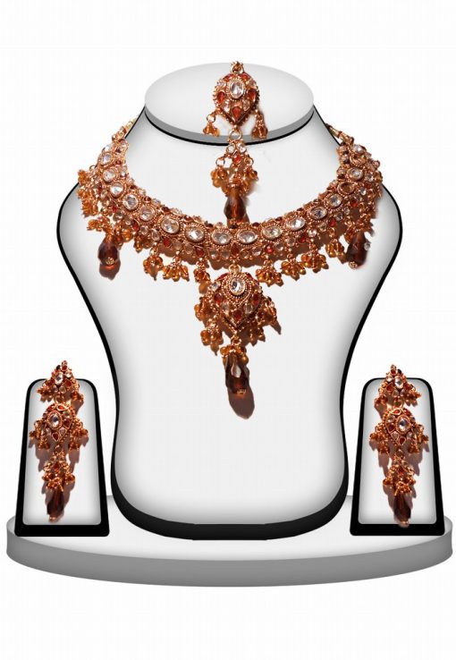 Fashionable Amber Stone Polki Necklace Set with Antique Polish-0