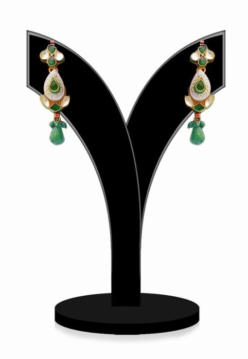 Attractive Designer Earrings in Green and White Kundan Stones for Girls-0