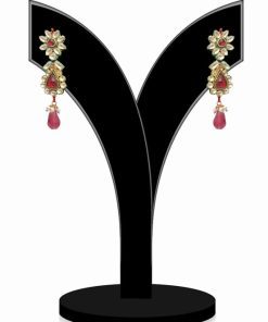 Beautiful Kundan Earrings in Red and White Stones and Beads-0
