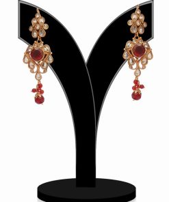 Beautiful Polki Earrings in Red and White Stones Embellishments-0