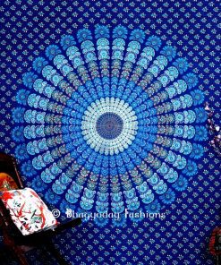 Beautiful Blue Boho Dorm Mandala Peacock Wall Tapestry Bedspread -0