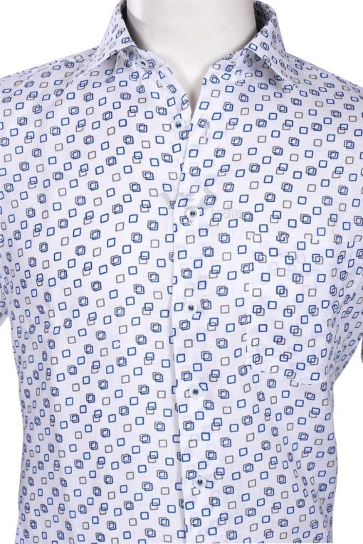 Formal Blue and White Linen Shirt for Men with Regular Fit-2589