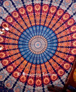 Blue Designer Beach Peacock Wings Mandala Tapestry Wall Hanging-1501