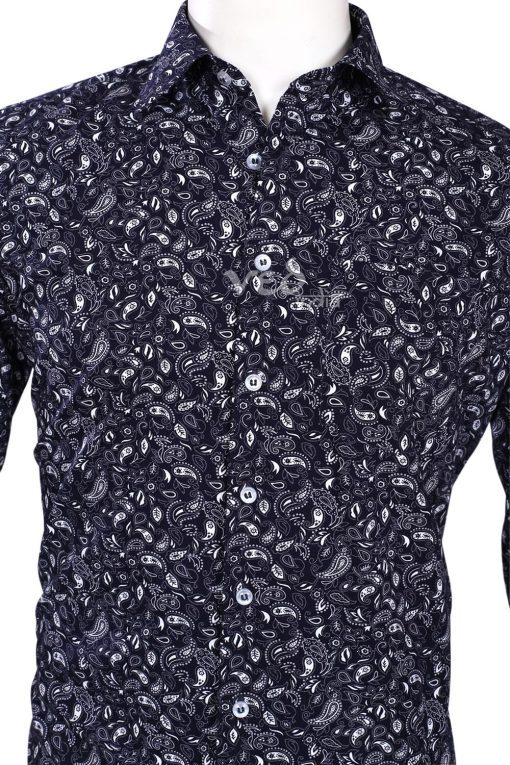 Blue Printed Regular Fit Shirt for Wedding Parties for Men-2579
